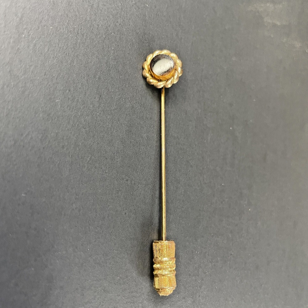 VTG Gold-Tone Stick‎ Pin Brown Tigers Eye Style Stone Lapel Hat Pin